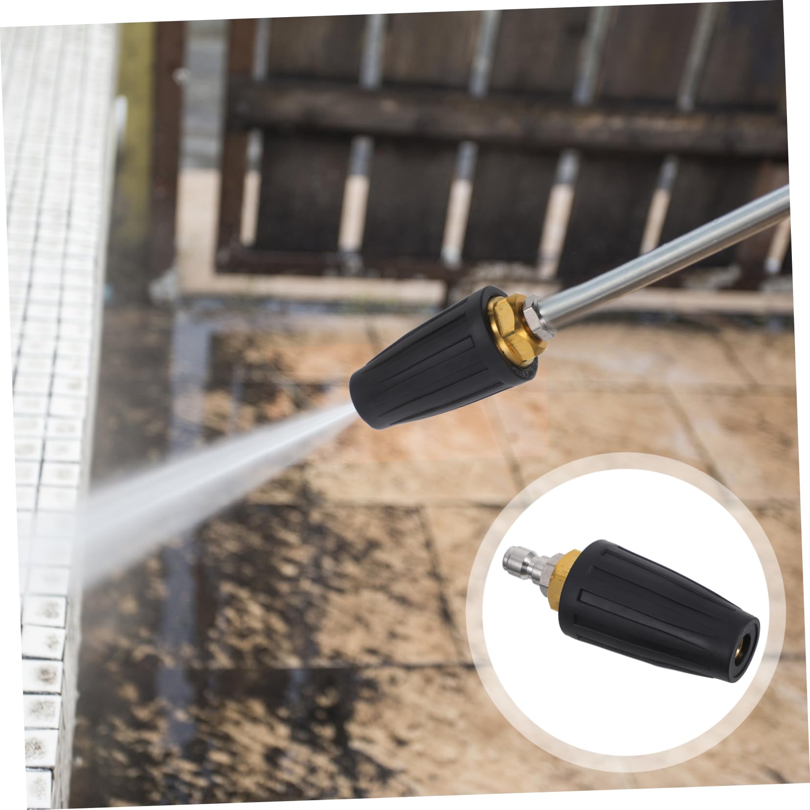 Ugello ad Alta Pressione Rotante Turbo Quick Connect 1/4 4000 Psi | Nero, Gomma e Acciaio Inossidabile Ottone, per Pulizia Industriale su Mattoni e Superfici Varie