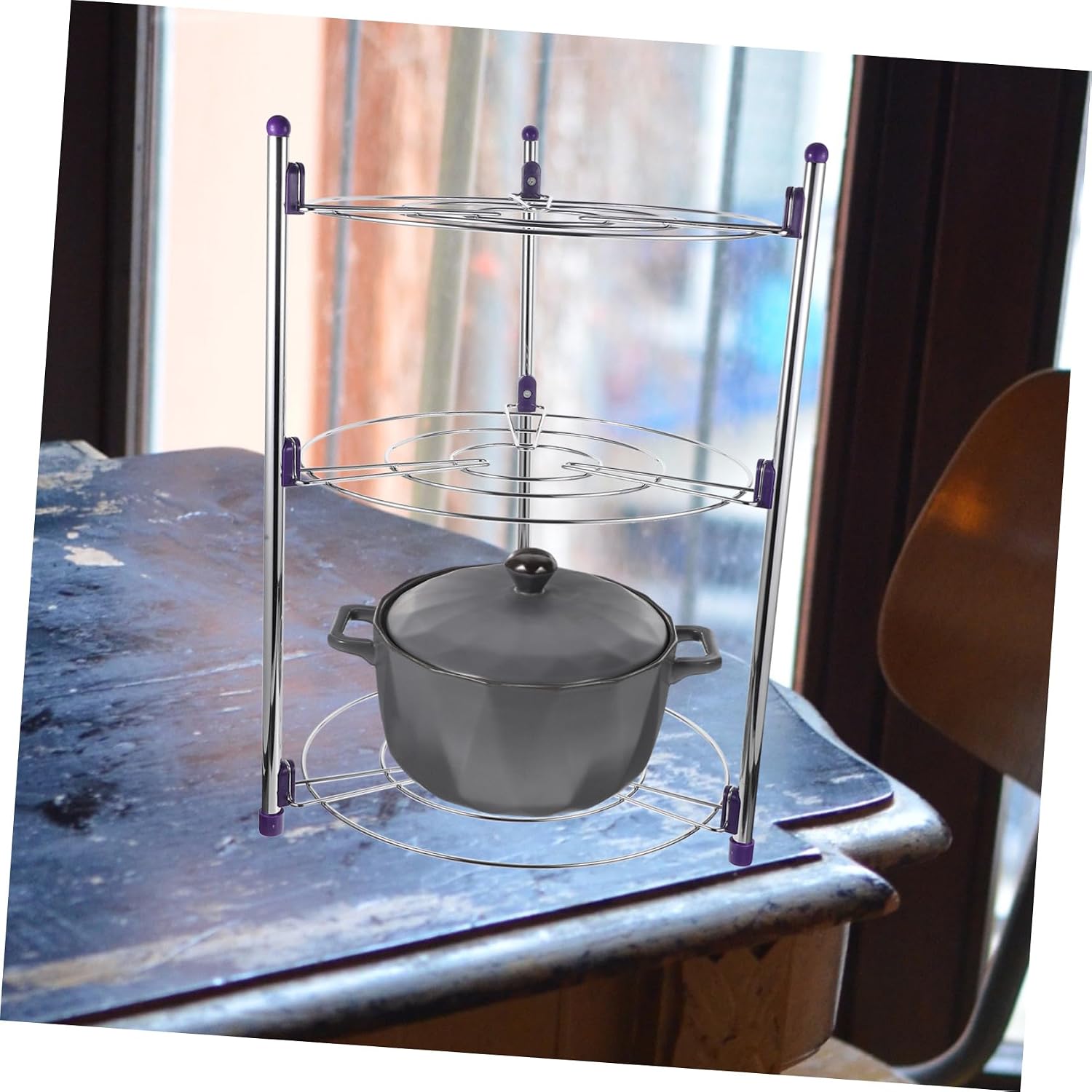 PRETYZOOM Household Pot Organizer Stainless Steel Multi-function Pan Rack for Kitchen Storage Convenient and Practical Accessory for Pans Pots and Cookware