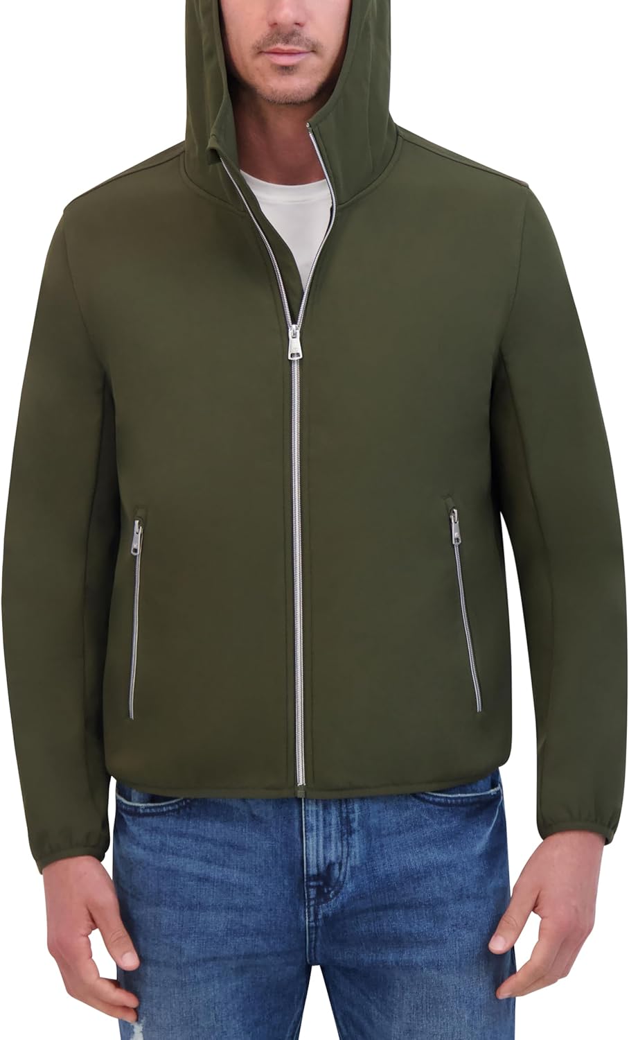 Kenneth Cole Men's Hooded Soft Shell With Coil Zip Detail