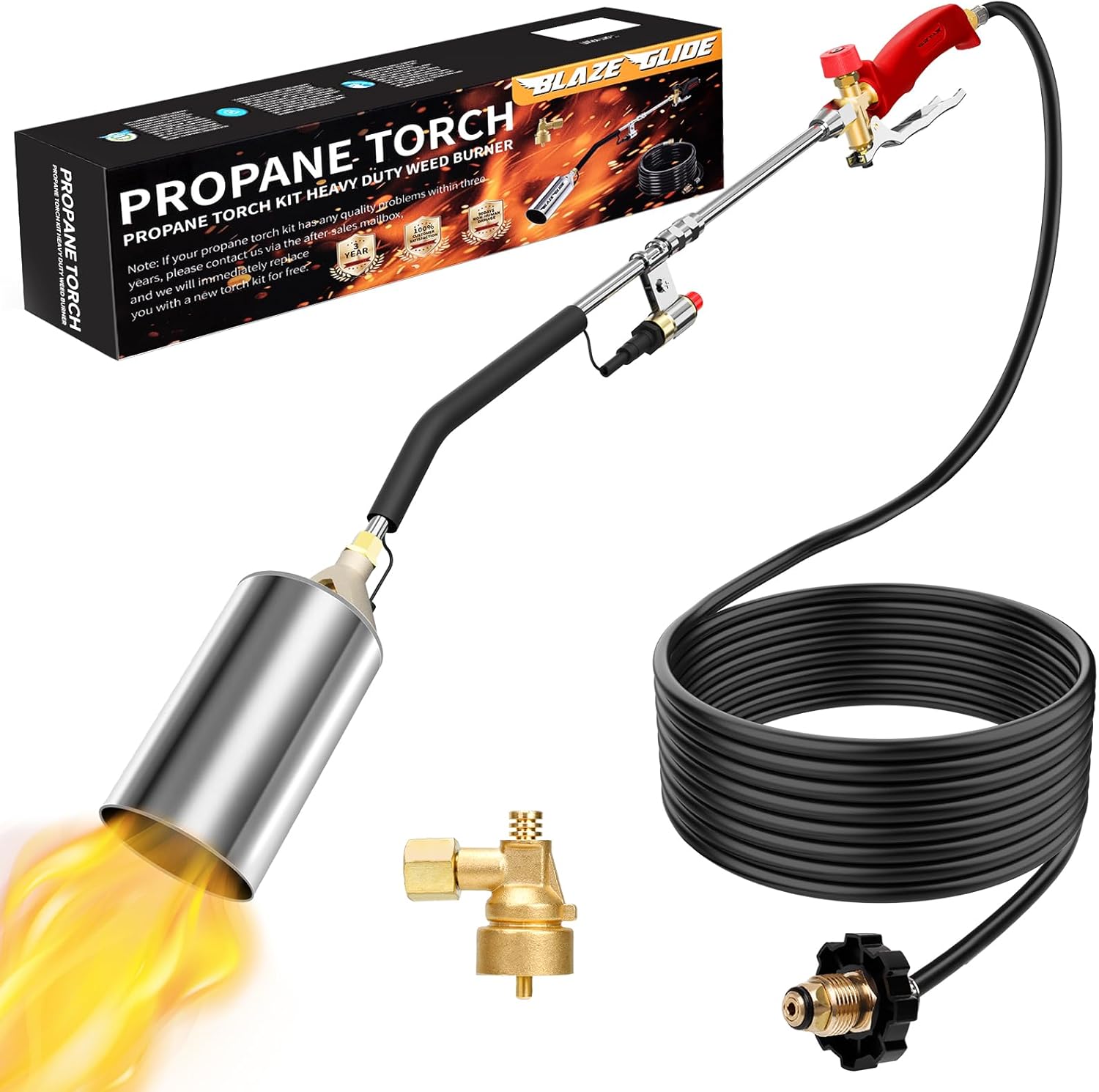 Propane Torch Burner Weed with Telescopic Arm, 10FT Hose, Heavy Duty Blow Torch with Flame Control and Turbo Trigger Push Button Igniter, Flamethrower for Flame Weeding Garden Wood Melting Ice Snow