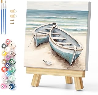 Natuyalo Paint by Numbers Kit with Framed - Boat Paint by Numbers for Adults Beginner Beach Seascape DIY Acrylic Painting by Numbers Kit Colorful Paintworks Artwork, 12x12 Inch