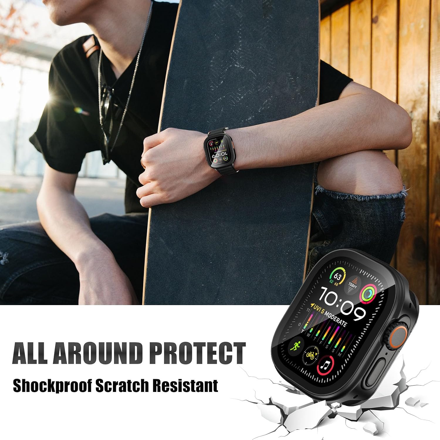 2 in 1 Metal Case Compatible with Apple Watch Ultra 3/2/1 49mm with Built-in Screen Protector, 360° Full Protective Shockproof Bumper Case with Back Cover for iWatch Ultra 3/2/1 49mm, Black