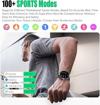 Mens Smartwatch 1.75 AMOLED Bluetooth Calls Heart Rate & Blood Oxygen Sleep Monitor Fitness Tracker IP67 Waterproof Smart Watch for Men Compatible with Android iOS Voice Assistant (Black RT-G5Plus)