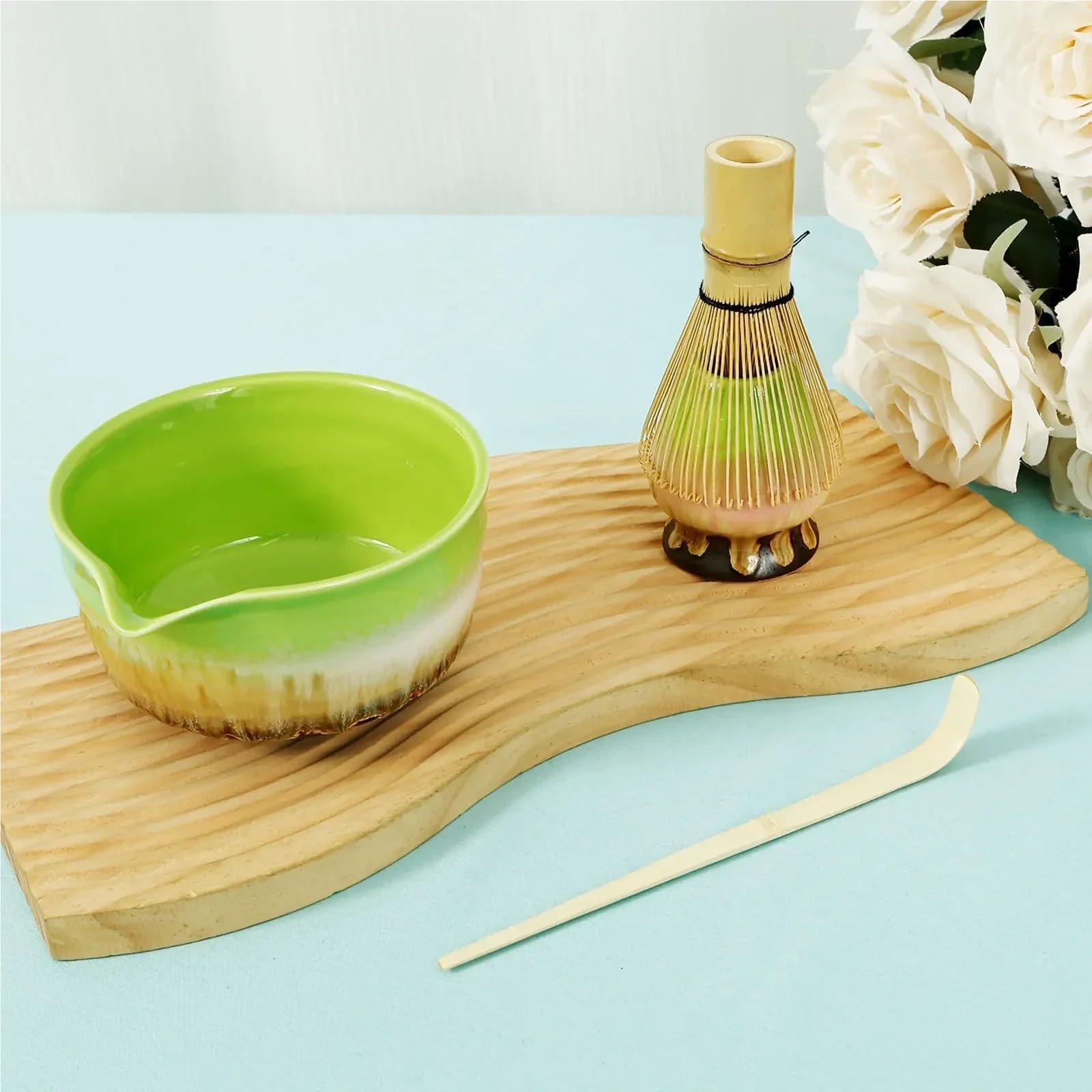 Matcha-Teeservice 4-teiliges Matcha-Schneebesen-Set, elegantes Matcha-Herstellungsset, inklusive Matcha-Schale mit Öffnung, Matcha-Schneebesenhalter, Matcha-Schneebesen-Tee