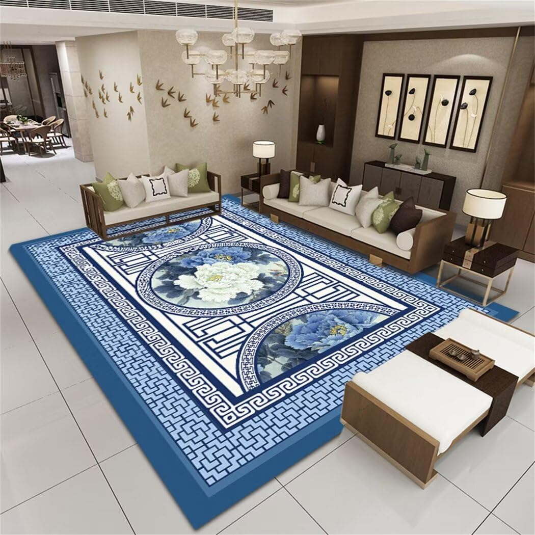 Tapis de salon oriental bleu qui ne glisse pas 160x210 cm pour sécuriser la chambre
