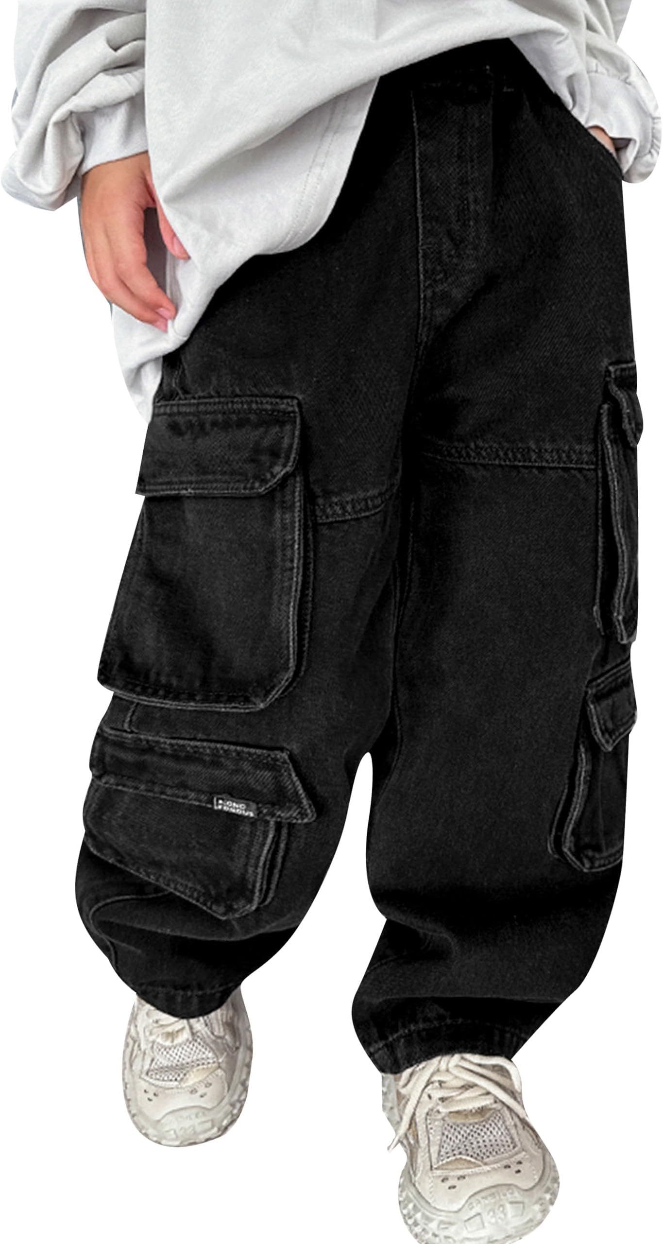 ボーイズ バギー カーゴ ジーンズ、ゴムウエスト ワイドレッグ Y2k ヒップホップ デニム パンツ キッズ ルーズフィット ズボン ストリートウェア