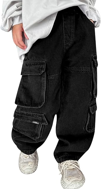 Rolanko Boys Baggy Cargo Jeans Wide Leg Skater Pants