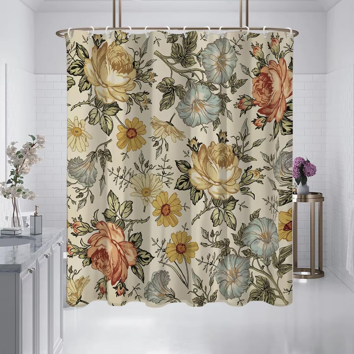 Rideau de douche floral rétro pour sublimer votre baignoire familiale