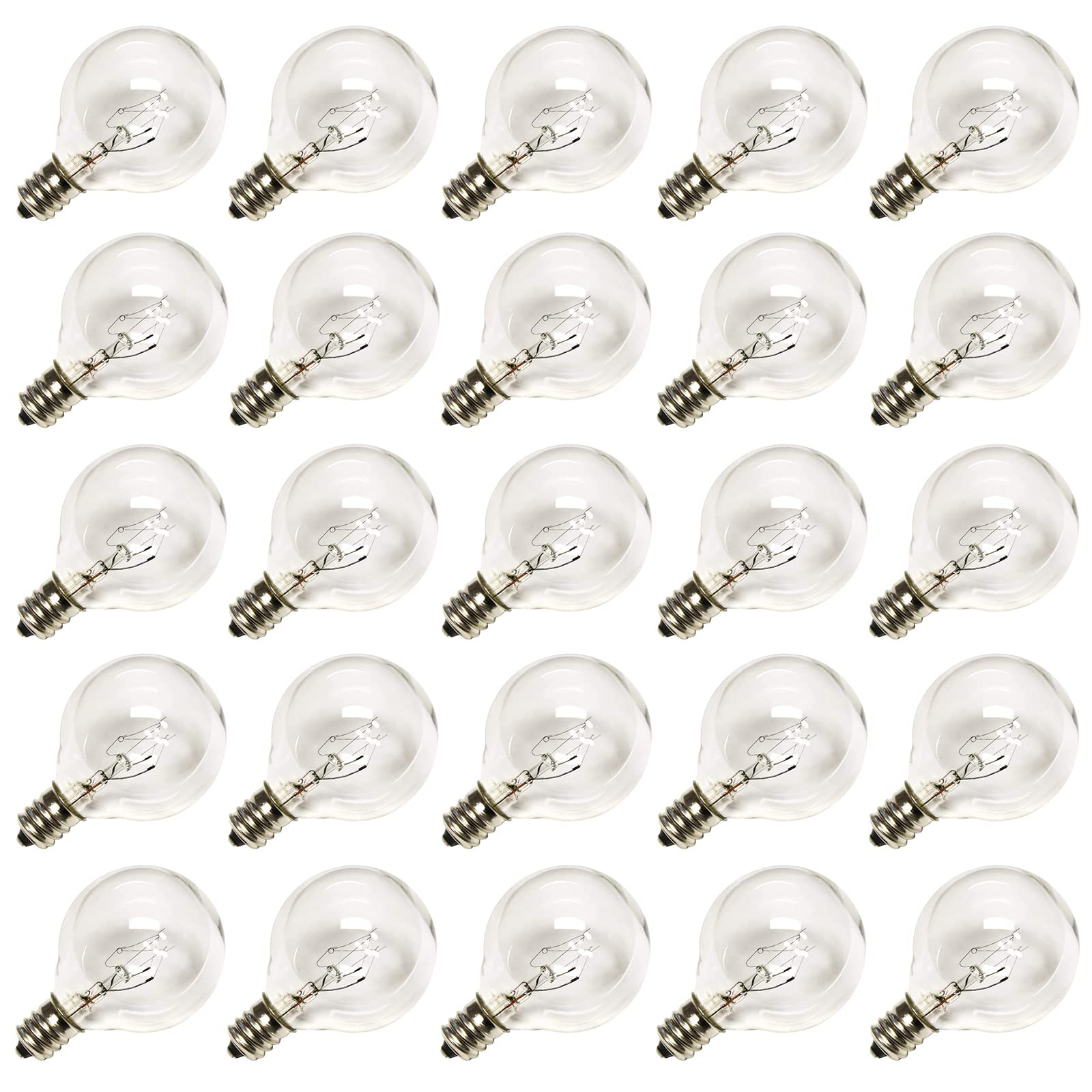 SUNSGNE G40 Replacement Light Bulbs, 5 Watt Clear Bulbs 1.5 Inch Globe Light Bulbs for Indoor Outdoor String Lights Replacement, Fits E12/C7 Screw Base Socket, 50 Pack