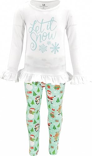Unique Baby Girls Christmas Glitter Let it Snow Legging Set Outfit (5Y, Blue)
