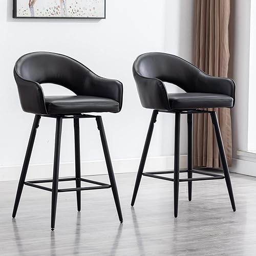 DUOMAY Juego de 2 taburetes de bar giratorios, modernos taburetes de altura de mostrador de 26 pulgadas, silla de isla de cocina tapizada de