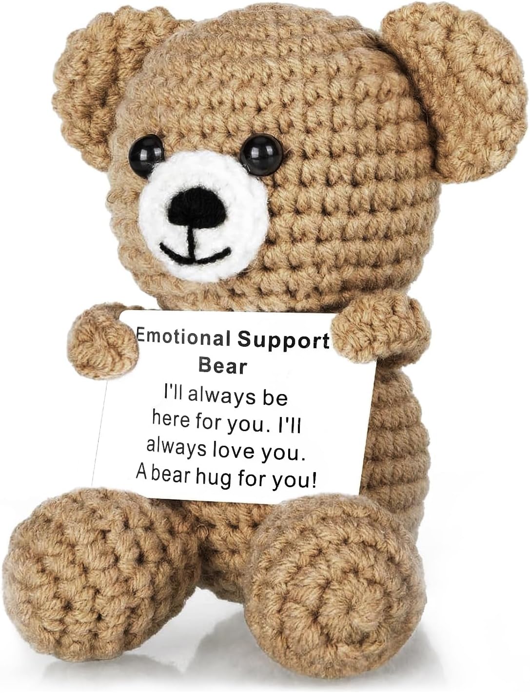 Handmade Crochet Animals Emotional Support Bear with Love Affirmation Card, Heartfelt Long Distance Relationship Gift for Boyfriend, Girlfriend, Wife, Husband, Anxiety Relief Bear Hugs for Couples