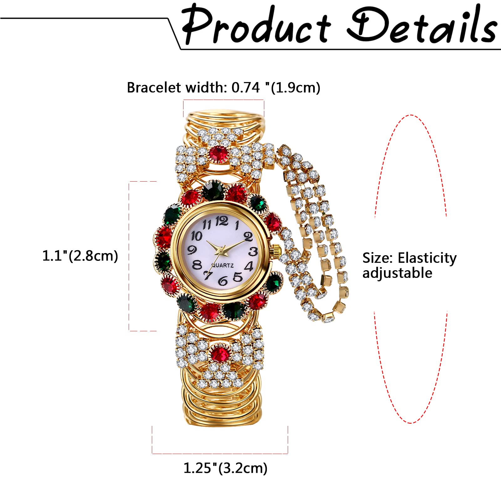 JewelryWe Iced-Out zegarki dla kobiet kolorowe stras złota bransoletka zegarek analogowy kwarcowy błyszczący codzienny zegarek do sukienki, na Dzień Matki