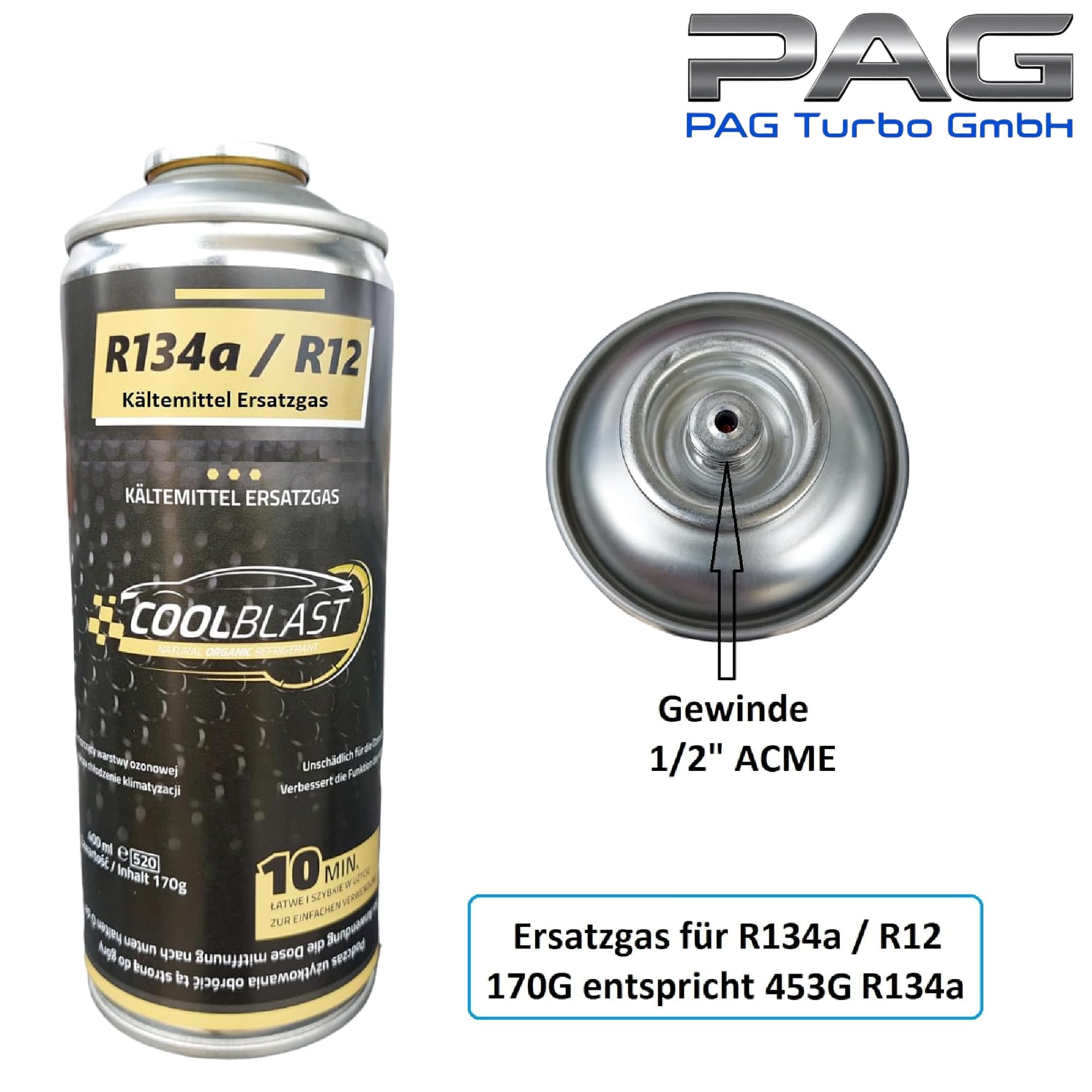 HENIOTECH/COOLBLAST (Versand je nach Lagerbestand) 1 Dose Ersatz Kältemittel R134a - 170g / 453g Befüllset für Auto Klimaanlage