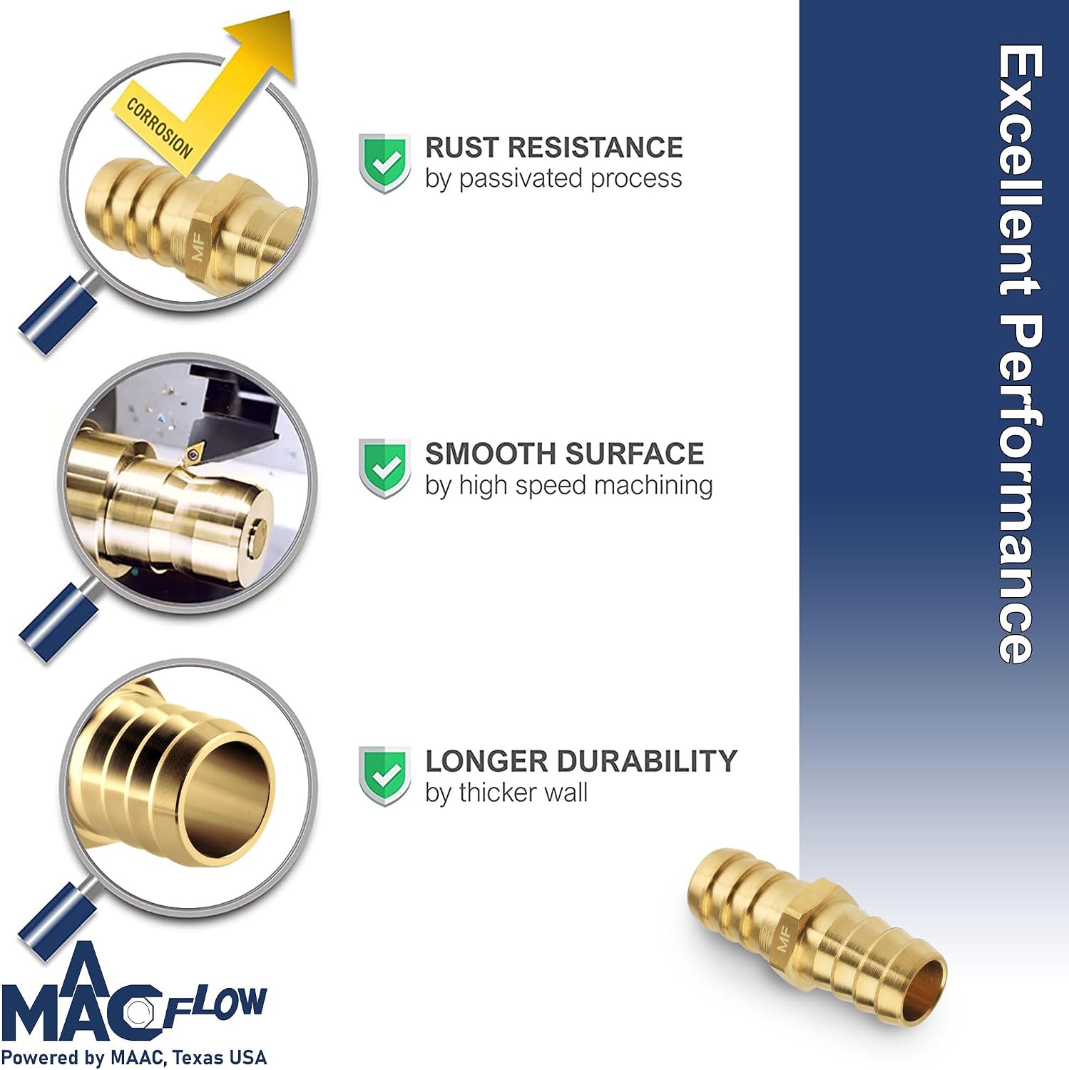 MAACFLOW Brass 1" Hose ID Barb Barbed Fitting Splicer Repair (Barb OD 1.02") (Pack of 2)