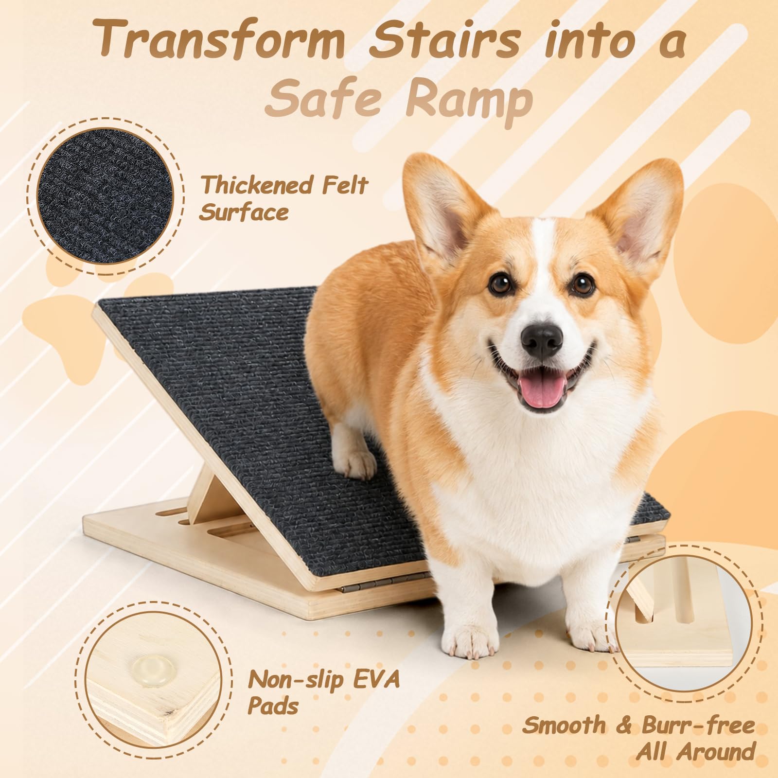 Hunderampen für Treppen, verstellbare Haustiertreppe für Hunde mit Teppichoberfläche, Niedrigem Winkel Hundetreppe mit Fußpolstern für kleine Hunde und Haustiere (3er-Pack)