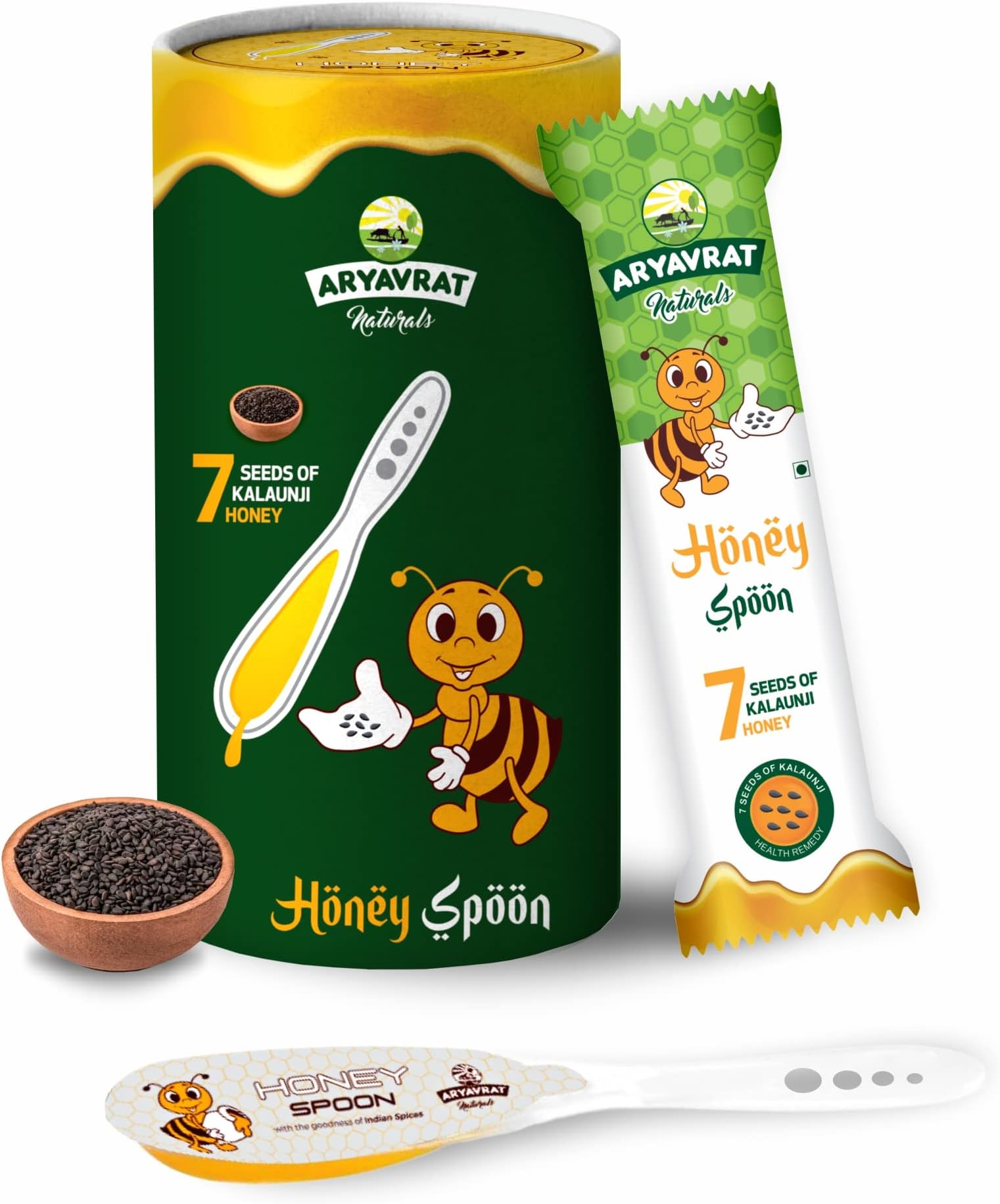 ARYAVRAT NATURALS 100% Pure Honey | No Sugar Adulteration | Natural Immunity Booster | No Artificial Flavors or Preservatives | Honey Spoon for Healthy Life (Kalaunji, Pack Of 10)