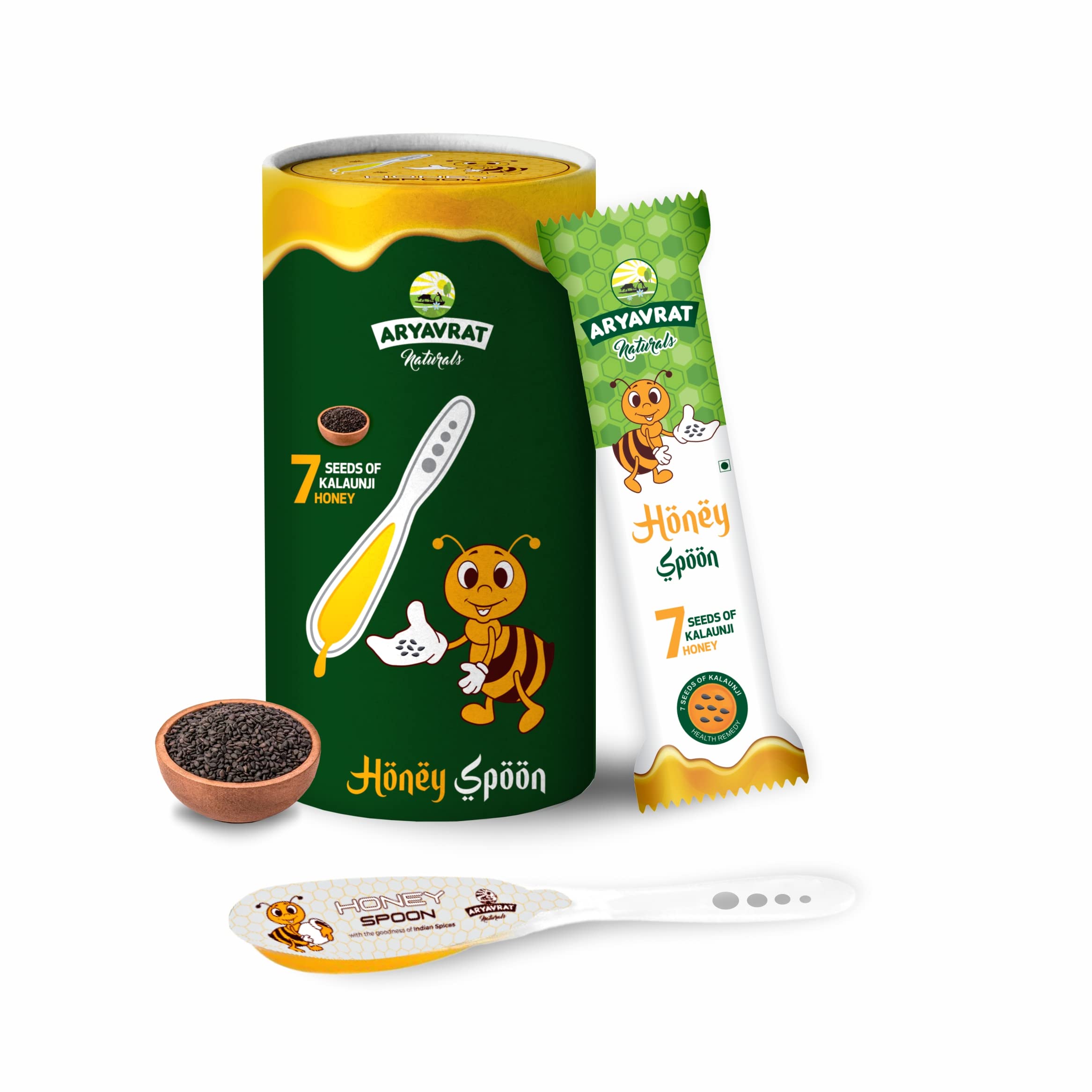 ARYAVRAT NATURALS 100% Pure Honey | No Sugar Adulteration | Natural Immunity Booster | No Artificial Flavors or Preservatives | Honey Spoon for Healthy Life (Kalaunji, Pack Of 10)