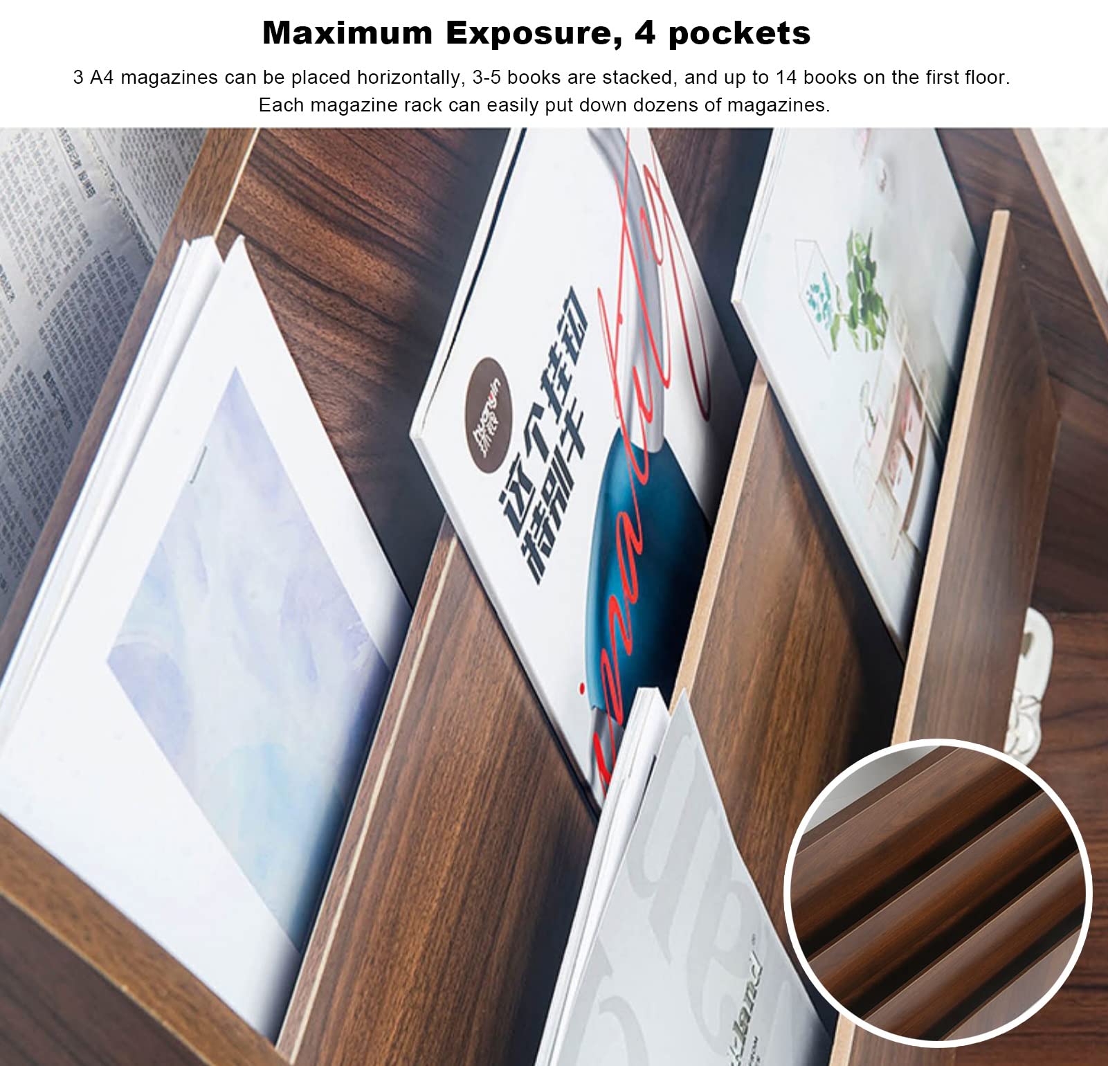 Porta giornali, espositore per brochure in Legno, Porta riviste da banco, Resistente all'u