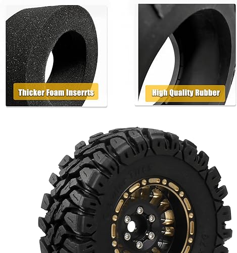 Miniatura 5 de Neumáticos de camión RC de 1.2 pulgadas para 118 124 RC Crawler Car Trx4m Axial SCX24 FMS FCX24, 4 piezas RC de latón completo Beadlock Wheel Juego
