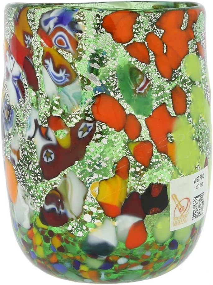 Glass Of Venice Murano Drinking Glass - Millefiori Silver Green