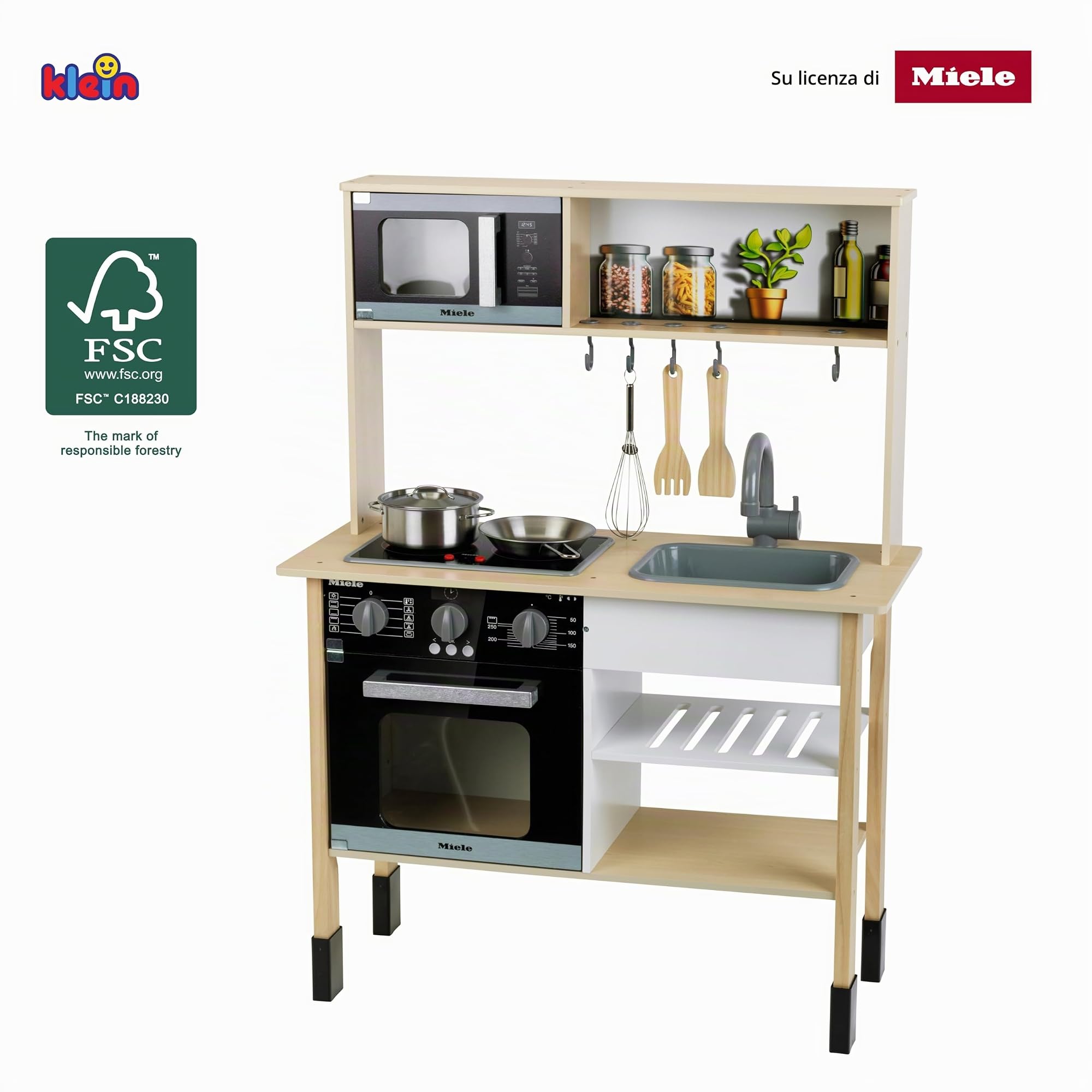 Theo Klein 7187 Cucina Miele | Cucina in Legno Bianca incl. Piano di Cottura con Suono e Luce