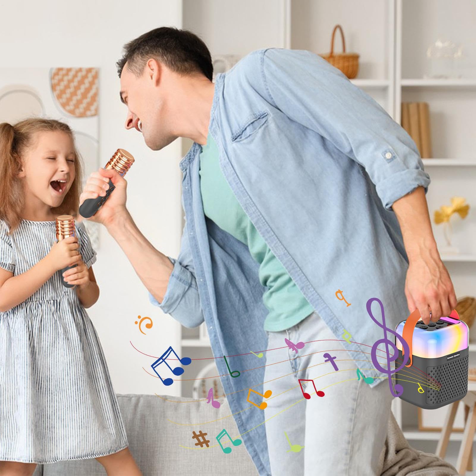 Máquina de Karaoke para Niños Altavoz Inalámbrico con 2 Micrófonos