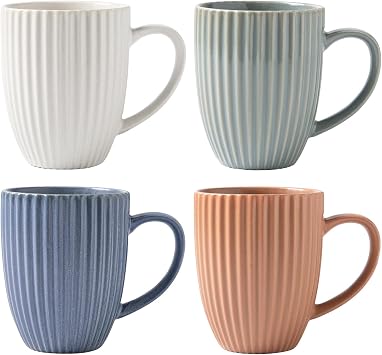 16 OZ Coffee Mugs Set of 4, Large Ceramic Coffee Mugs,Modern Coffee Mugs Set with handle for Tea/Latte/Cappuccino/Milk/Cocoa, Funny Tea Cups for Office and Home, Engagement Gifts Classic stripes