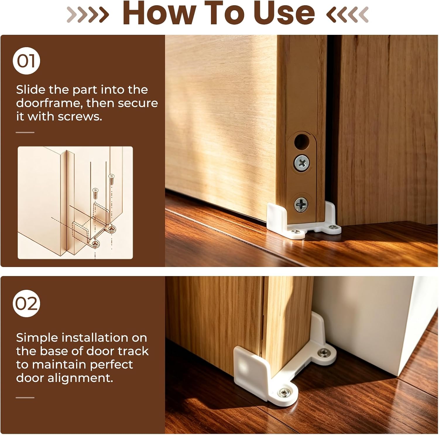 N 6565 Closet Door Floor Guide, 4 PCS | Fits 1-3/8" Thick Sliding Panels, Bottom Mount Hardware, Smooth Bypass Operation, Durable Nylon, Prevents Wobbling, 4 Pack