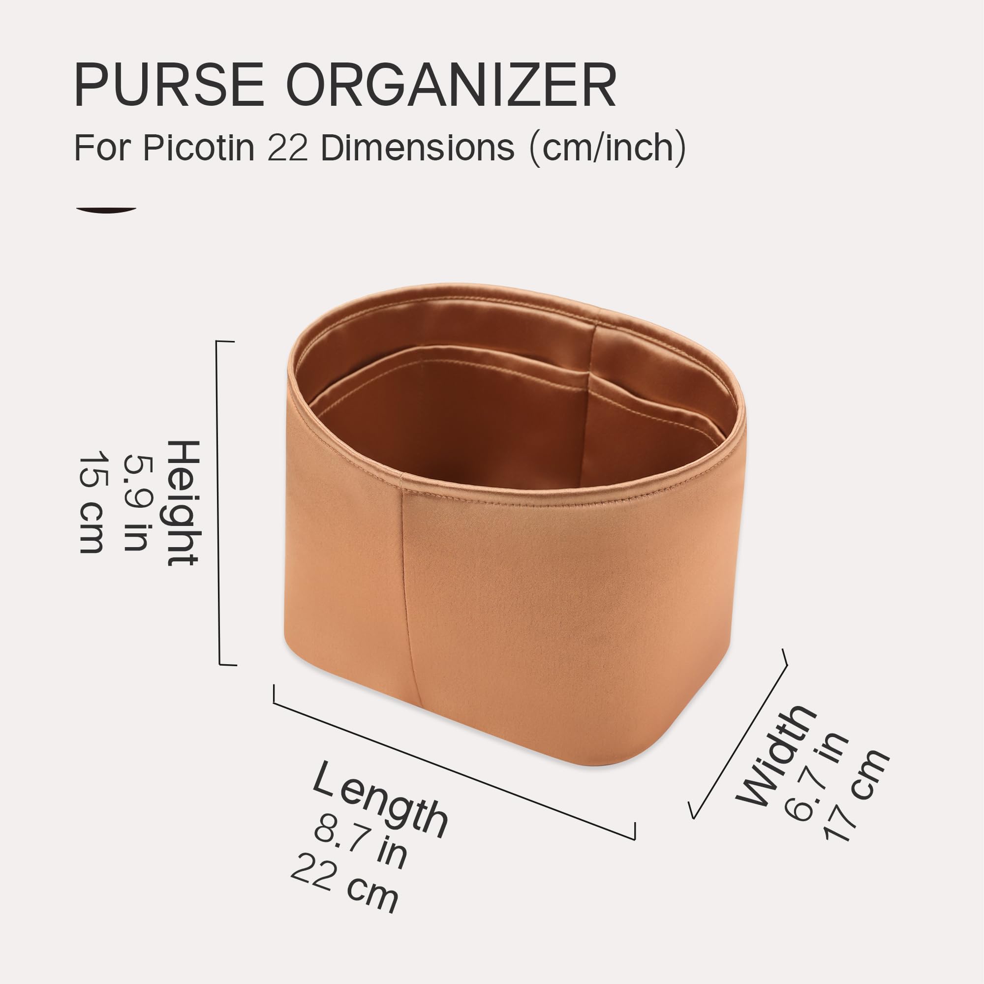 Organizador de monedero para bolsos, organizador de bolsas de seda para bolsa y bolso de lujo, bolsa de mano, suave y sedosa, organizador de bolsas compatible con Picotin 22 (ovalado PC22,