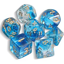 QMAY DND Dice - 7 Pcs Polyhedral Dice Set for D&D Light blue Translucent | Acrylic Role Playing Dice with Black Velvet Bag for Dungeon and Dragons MTG RPG D&D D20, D12, D10, D%, D8, D6, D4