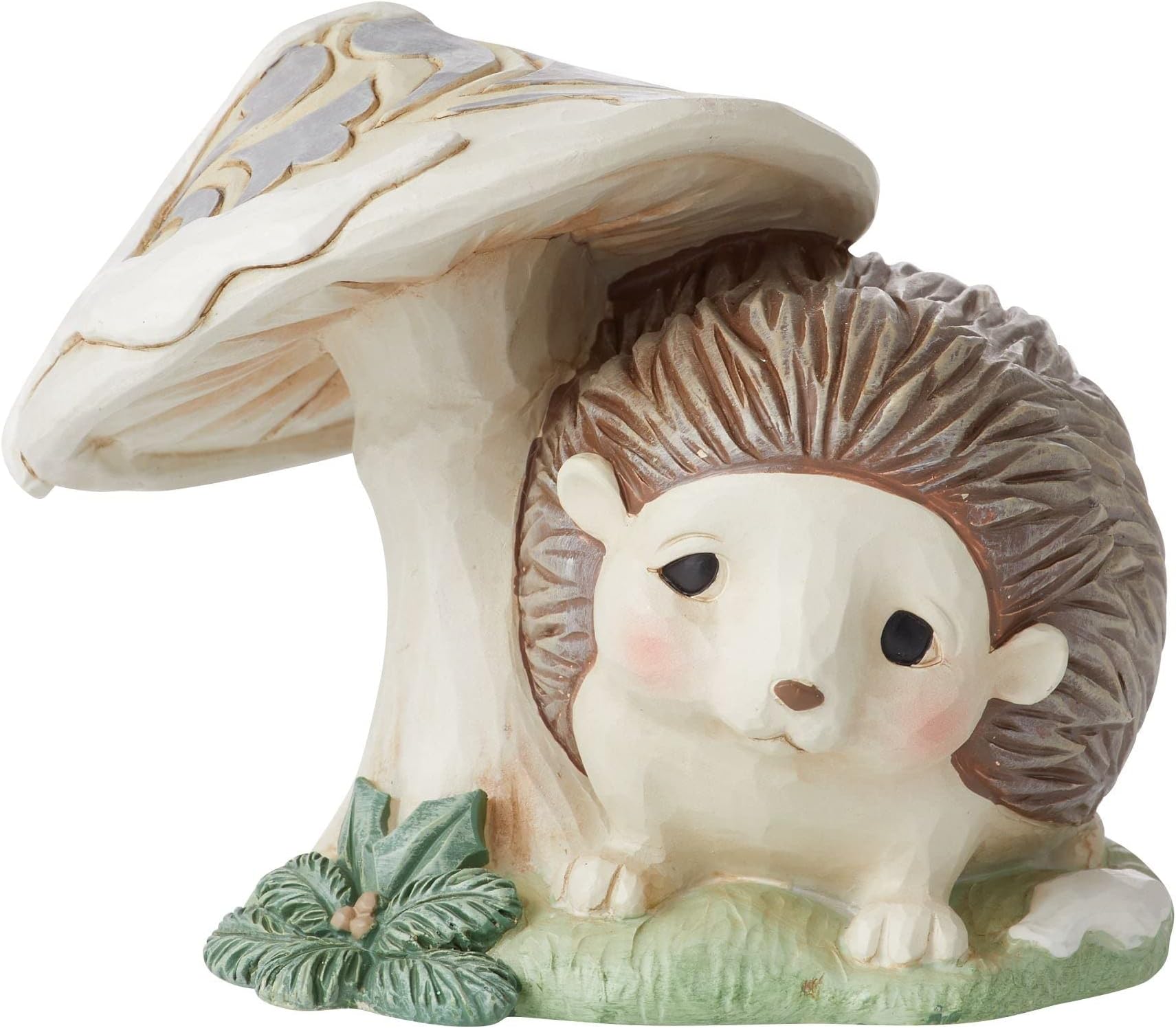 Jim Shore Heartwood Creek White Woodland Hedgehog and Mushroom Figurine, 3.25 Inch, Multicolor