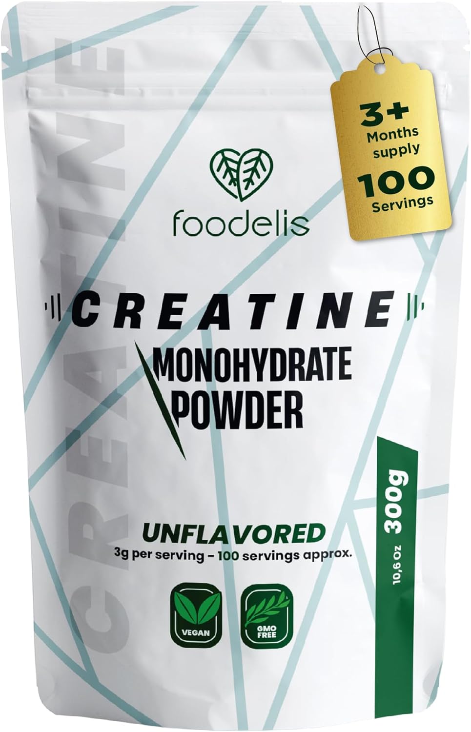 Pure Creatine Monohydrate Powder 300 Grams Unflavoured Micronised, 100 Servings, 3.3 + Months Pre Workout or Post Recovery Powder Muscle Growth Supplements Gym for Men & Women Vegan Scoop Included