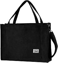 corduroy shoulder bag for women with zipper casual handbag large capacity for work office travel, XL-black, Retro