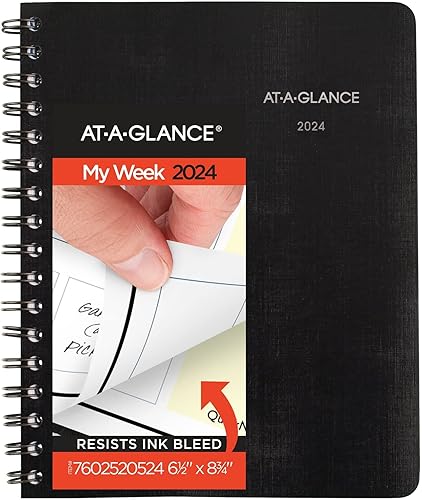 AT-A-GLANCE Agenda semanal y mensual 2024, 6-12 x 8-34 pulgadas, mediano, notas rápidas, negro (7602520524)
