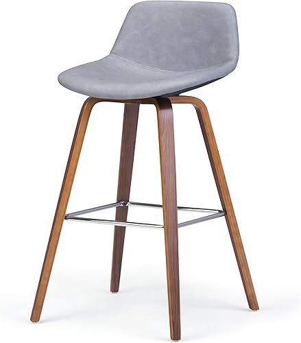 Miniatura 8 de SIMPLIHOME Randolph - Taburete moderno de mediados de siglo de madera curvada de 28 pulgadas (juego de 2) en piel sintética vegana gris piedra para