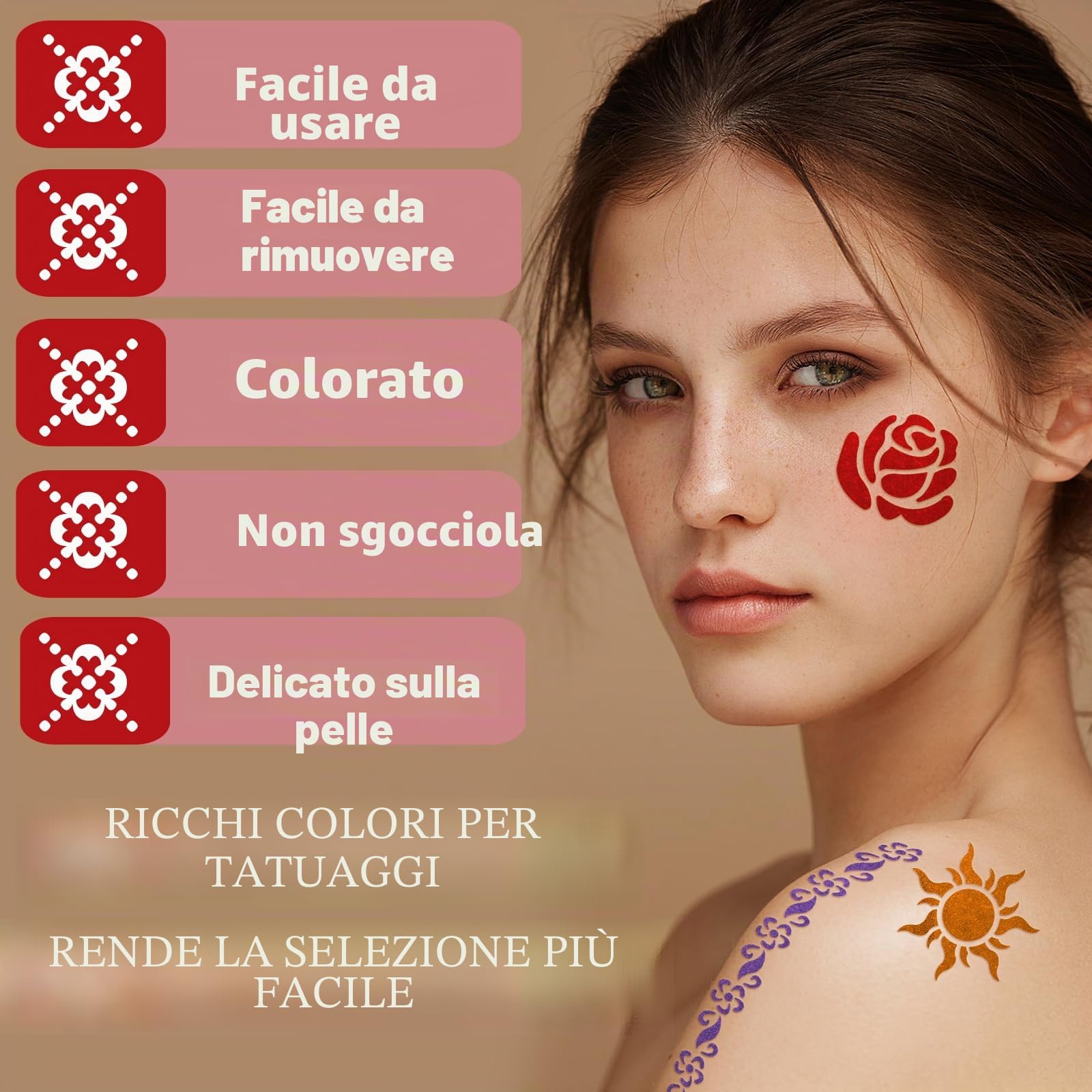 Pennarelli temporanei per tatuaggi per bambini e adulti, 12 pennarelli metallici e 155 stencil per tatuaggi, penne cosmetiche per tatuaggi per bambini e adulti