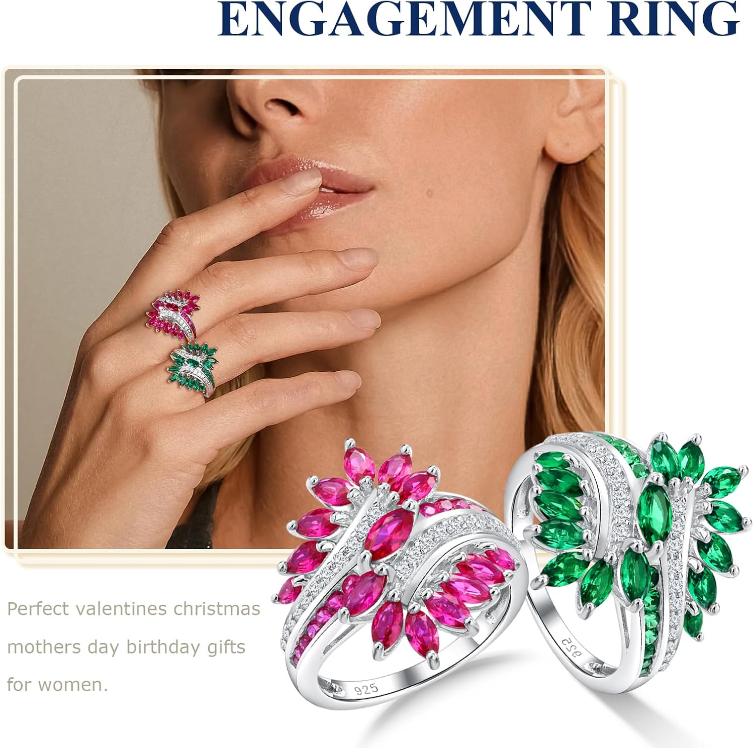 Statement Flower Ring, 14K Gold Plated, Size 6 to 10, Pink, Yellow, Green Leaf Stones, Opal, Sapphire, Ruby, Emerald, Sterling Silver, Cocktail, Engagement, Promise, Party Ring for Women
