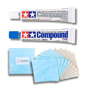Tamiya Polishing Paste Fine Compound 87069&Finishing Compound 87070&Compound Applicator Cloths in Two Colors, 5 Sheets Each, Total 10 Sheets Set