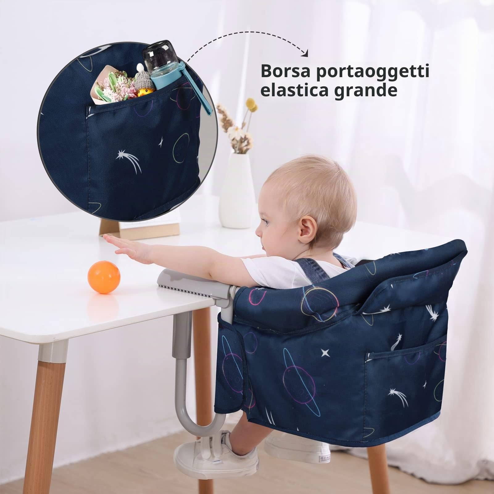 Seggiolino da Tavolo Bambini Portatile Pappa, Sediolina da Tavolo per Bambini Baby Pieghevole con Cintura di Sicurezza per Viaggio，6-36 mesi,15KG-Blu
