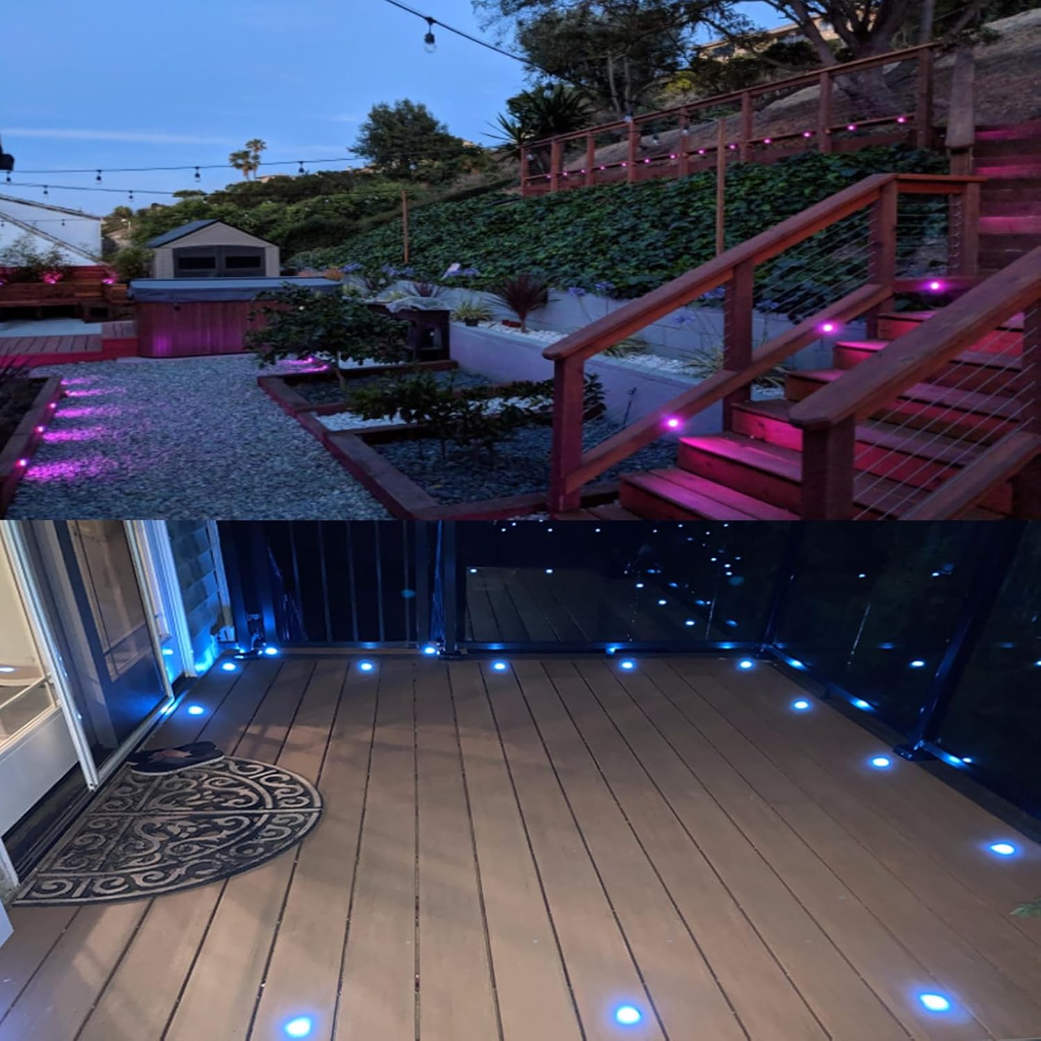 LED Outdoor Deck Lights Kits, Φ1.77in RGB 20 Pack Silver, Low Voltage 12 Volt DC IP67 Waterproof, Multi Color Changing Remote Dimmable, Recessed Stair Step Landscape Lighting