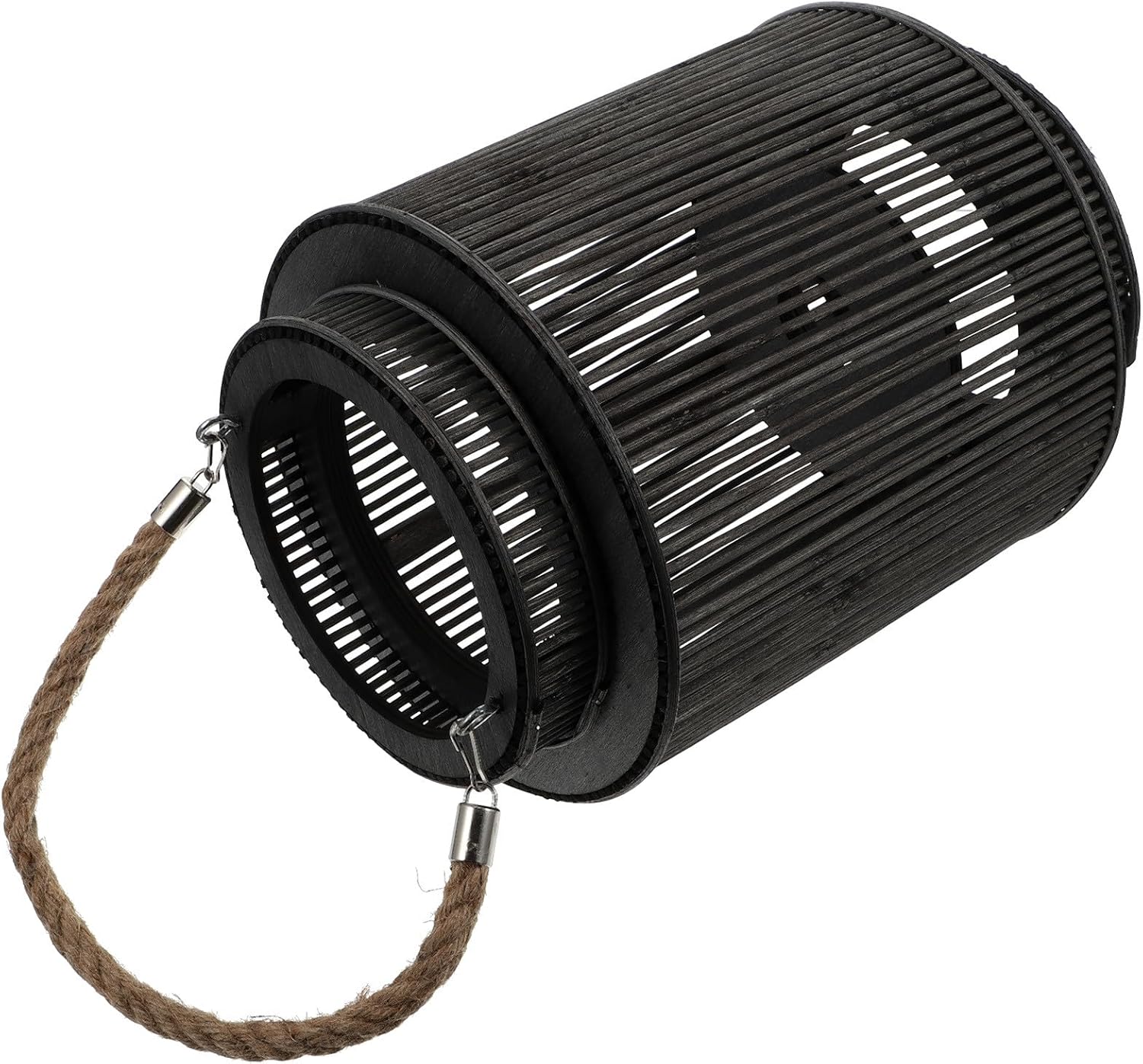 GARVALON Rattan-Woven Portable Lantern Candle Holder, Hand Weaving Wind Lantern Adornment, Black Small Decorative Candlelight for Home, Patio, Garden, Model Room Accent