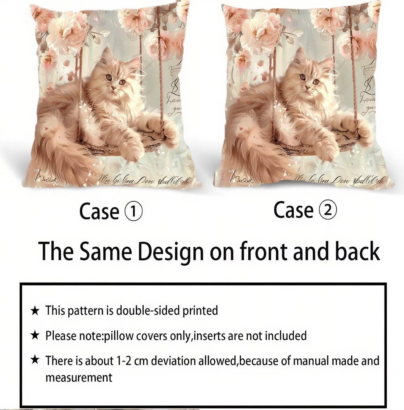 Lot de 4 Housses de Coussin Canapé 55x55cm Décoratives Double Face Taie d'oreiller en Velours Balançoire Coussin Carré Chat Taie d'oreiller pour Chambre, Bureau, Salon Canapé Voiture Ferme F0P-640