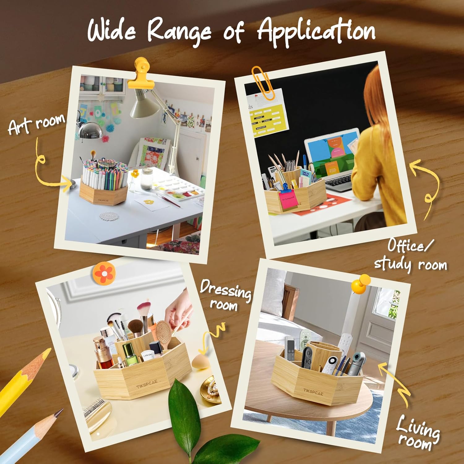 360° Rotating Art Supply Organizer, Holds 750+ Pencils, Bamboo Marker & Pen Holder with Handles, Desk Storage Caddy for Paint Brushes, Crayons, Ideal for Office, Home, Classroom