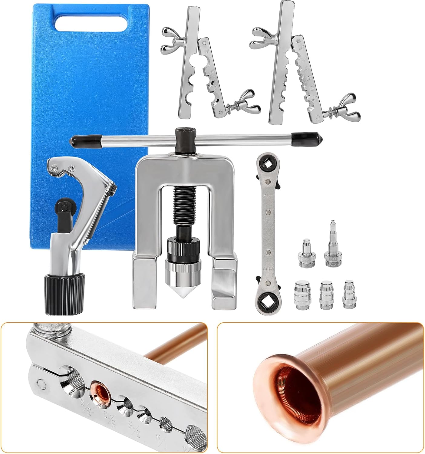 BEAMNOVA Flaring Tool Kit for Copper Tubing Brake Line Flaring Tool Set, for 1/8, 3/16, 1/4, 5/16, 3/8, 7/16, 1/2, 5/8, 3/4 inch Tubing,Brake Line Flaring Tool Kit