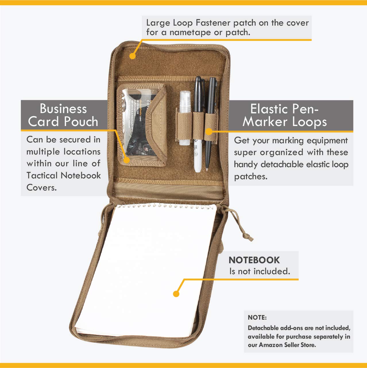Tactical Notebook Covers Steno Field Pad Cover | Zippered Case for 6" x 9" Notepad | Tactical Organizer for Field Use, Durable Protection for Notes & Documents (Coyote Brown)