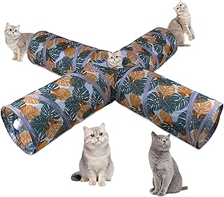 Túneis para gatos, Enriquecimento para gatos dobrável, Com uma bola e quatro canais folha padrão gato coelho túneis para coelhos gato brinquedos interativos Shrigm
