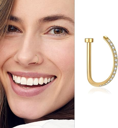 Miniatura 4 de KANOUE 5 anillos de nariz de acero quirúrgico 18G, 5 piezas de aros falsos para la nariz, cartílago, aro de nariz, aros en forma de D,