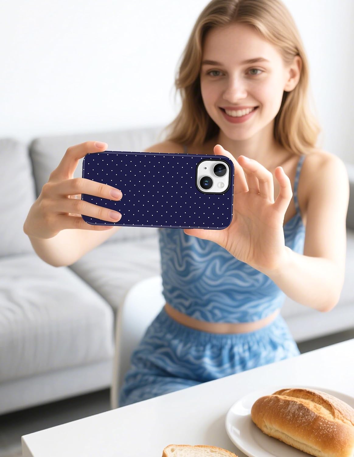 Jusy Compatible with MagSafe Polka Dot Case for iPhone 15, Cute Aesthetic Polka Dots Magnetic Phone Case, Soft TPU and Hard PC Protective Phone Cover for Women Girls (Matte), Navy Blue - Image 7