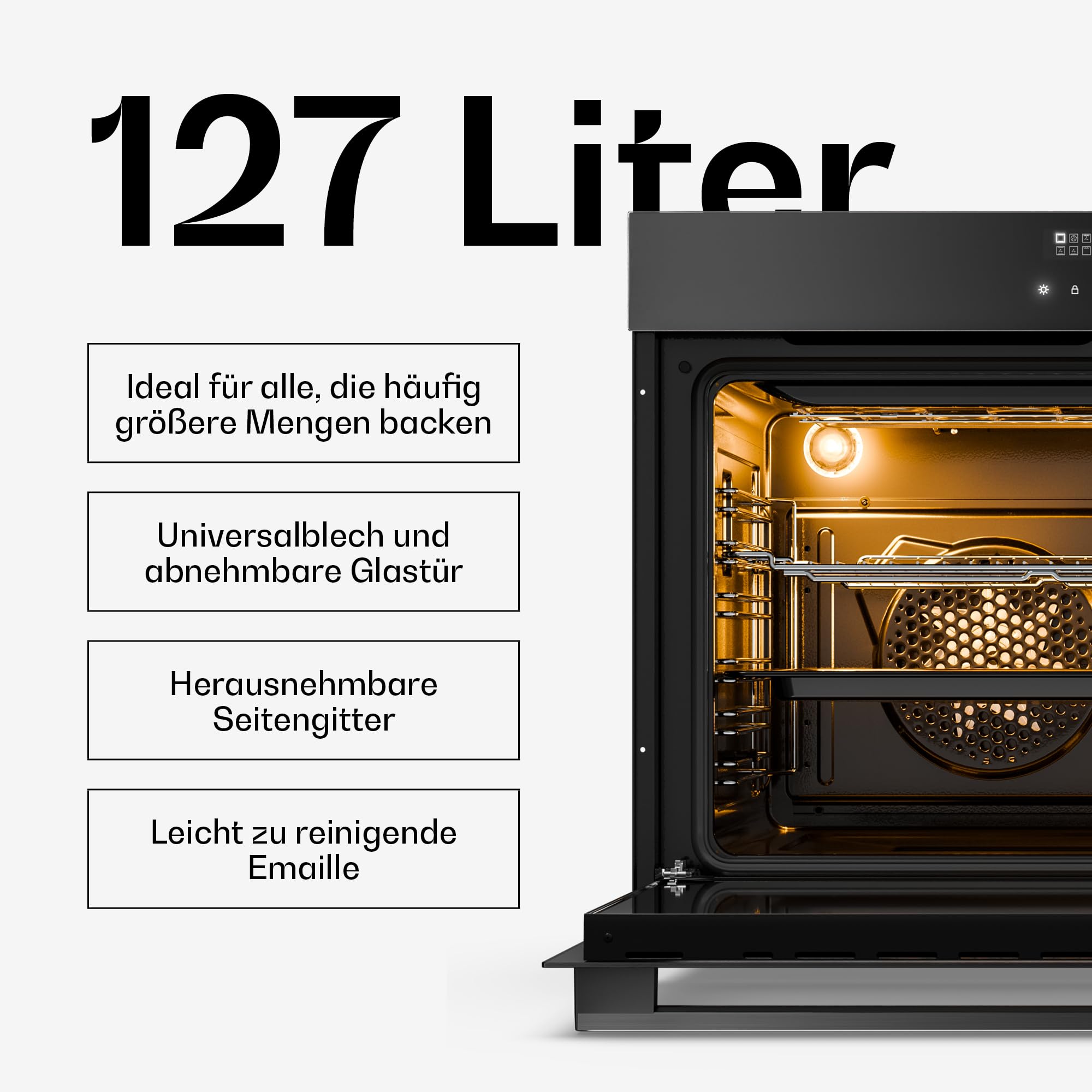 Klarstein Velaire Einbaubackofen 90 cm 127L Energieeffizienz A Digitalsteuerung